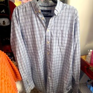Men’s button down shirt white and blue striped . Nautica. Large. Like new.